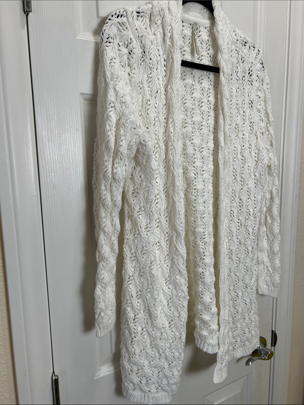 Leo & Nicole White Open Front Pointelle Crochet Knit Cardigan Sweater XXL - Picture 2 of 9